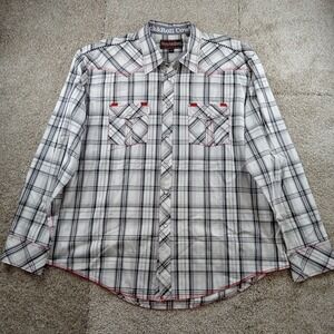 Rock & Roll Cowboy Shirt Mens XXL White Black Plaid Western Pearl Snap Button Up